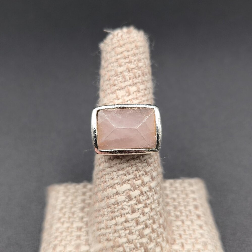 Size 6.75 Sterling Silver Faceted Rose Quartz Stone Ring A6250